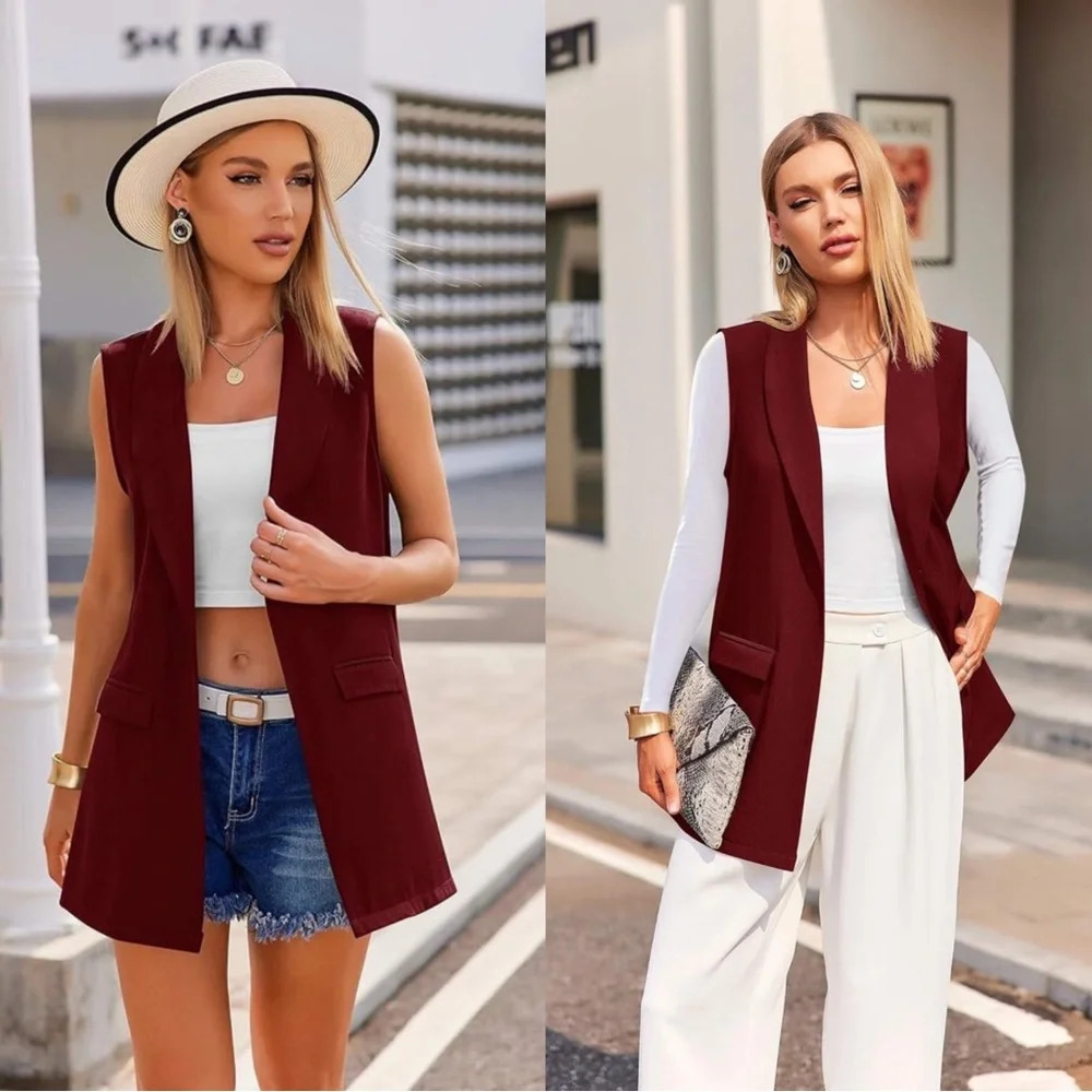 Womens sleeveless tailored blazer look